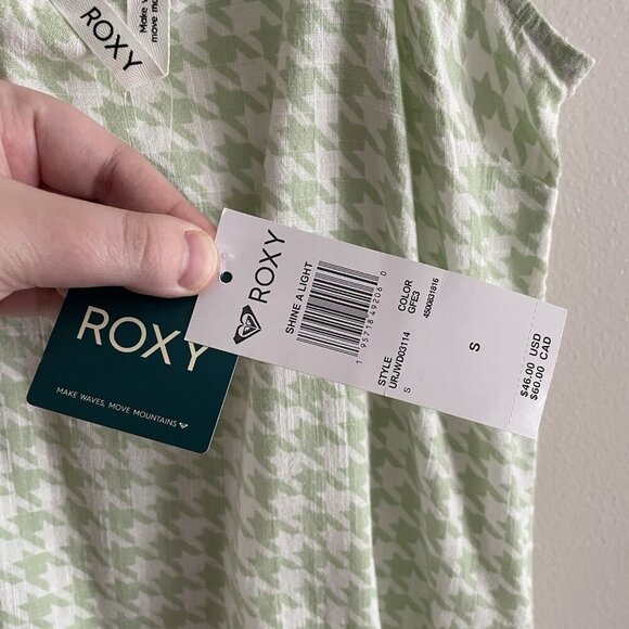 Roxy Women S Light Green Houndstooth Beach Shine A Light Mini Slip Dress NWT - Picture 8 of 11